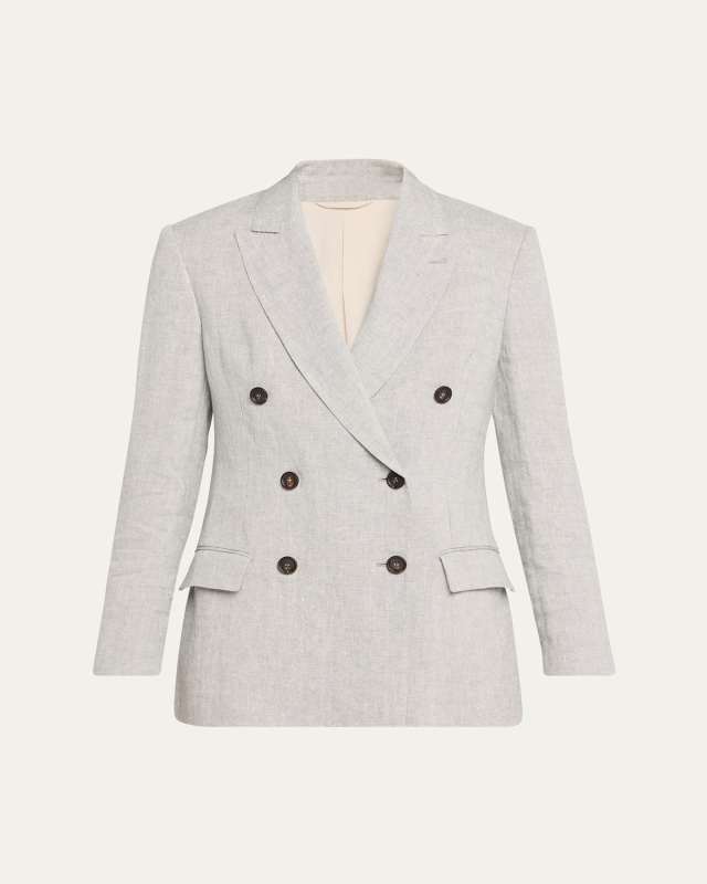 Metallic Cotton-Linen Canvas Double-Breasted Blazer